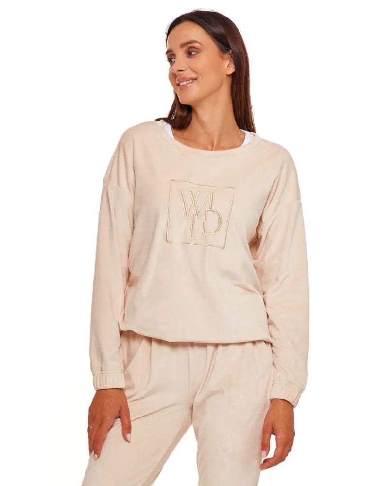 Bluzy damskie - Bluza damska welurowa bez kaptura BEŻOWY  - produkt moraj.pl 4