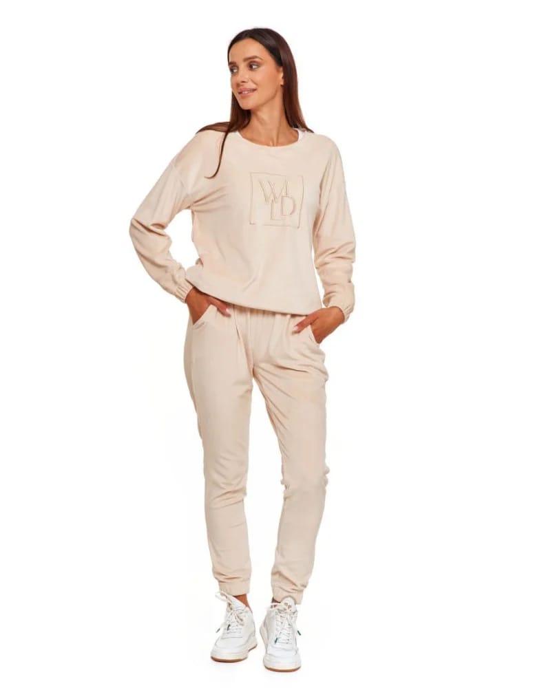 Bluzy damskie - Bluza damska welurowa bez kaptura BEŻOWY  - produkt moraj.pl 7