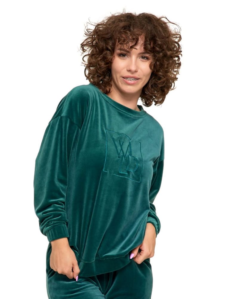Bluza damska welurowa bez kaptura ZIELONY
