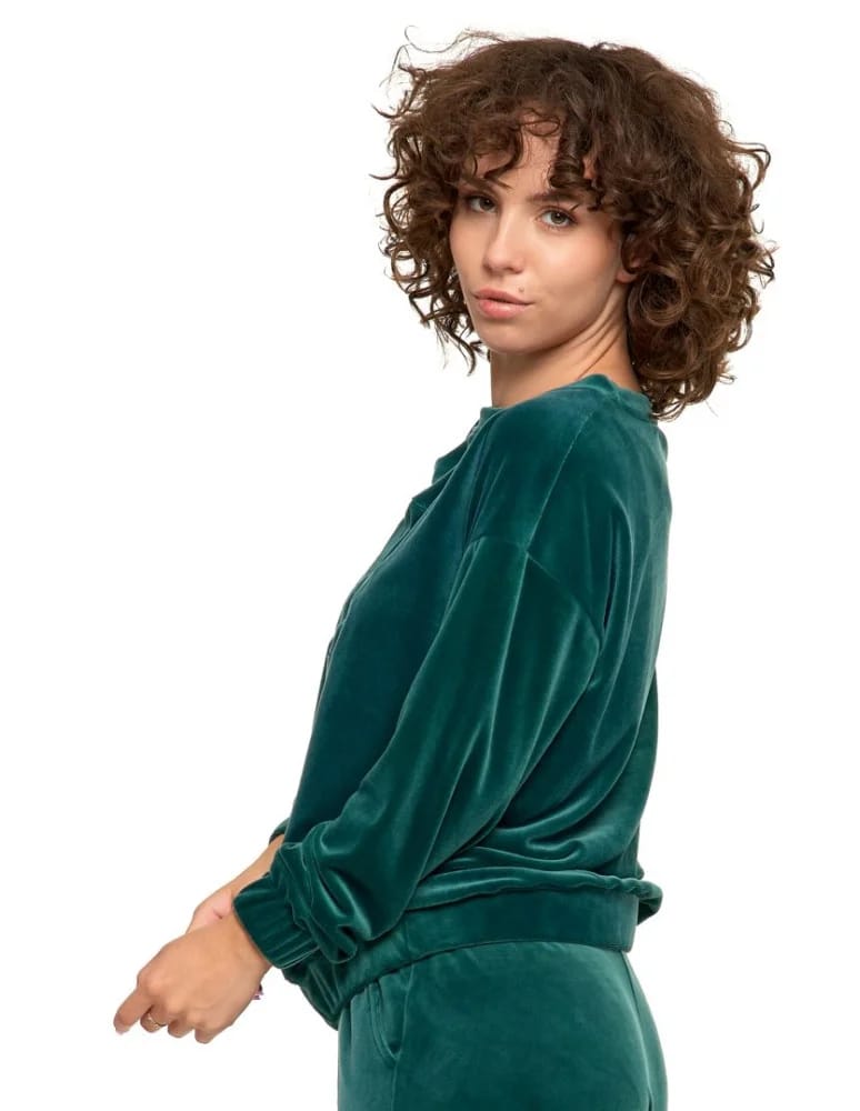Bluzy damskie - Bluza damska welurowa bez kaptura ZIELONY - produkt moraj.pl 3