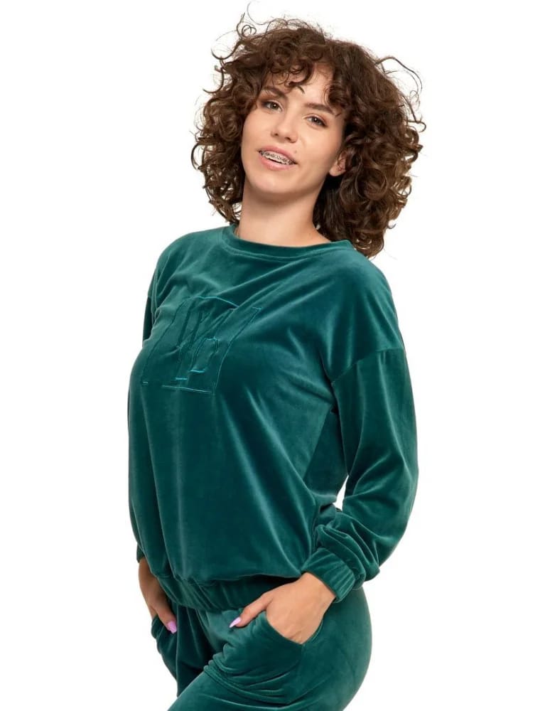 Bluzy damskie - Bluza damska welurowa bez kaptura ZIELONY - produkt moraj.pl 5