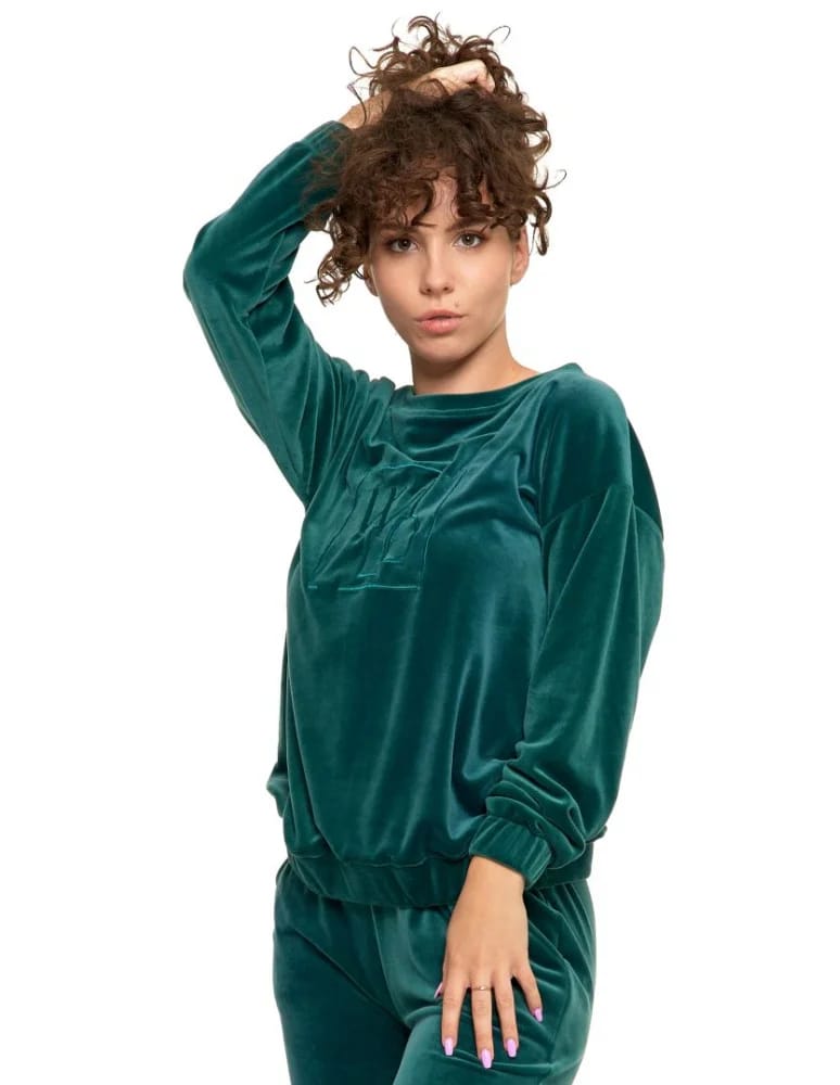 Bluzy damskie - Bluza damska welurowa bez kaptura ZIELONY - produkt moraj.pl 6