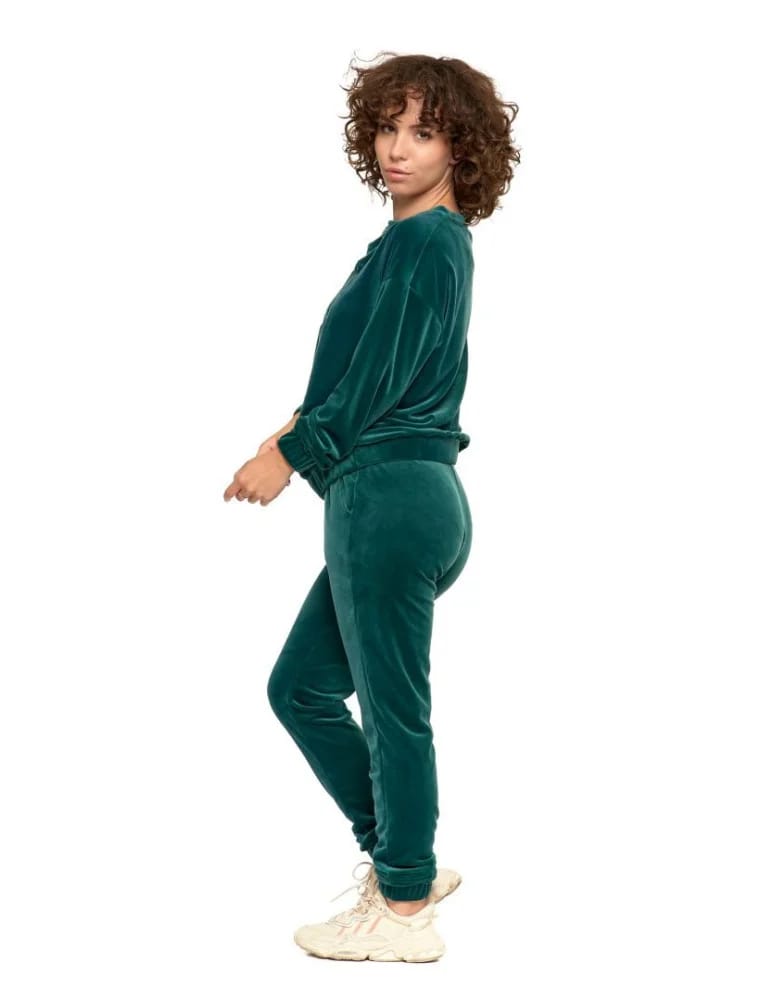 Bluzy damskie - Bluza damska welurowa bez kaptura ZIELONY - produkt moraj.pl 9