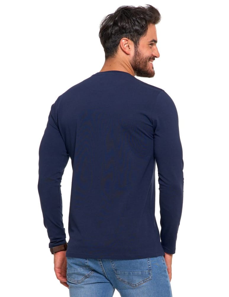 Koszulki i Tank Topy - Longsleeve koszulka męska bawełniana z długim rękawem GRANATOWY  - produkt moraj.pl 3