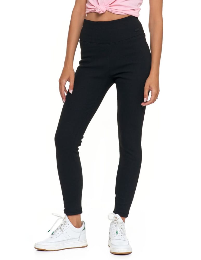 Legginsy damskie - Prążkowane legginsy damskie z wysokim stanem ocieplane CZARNY  - produkt moraj.pl 3