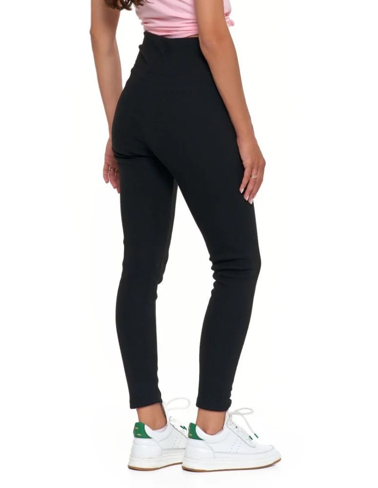 Legginsy damskie - Prążkowane legginsy damskie z wysokim stanem ocieplane CZARNY  - produkt moraj.pl 4