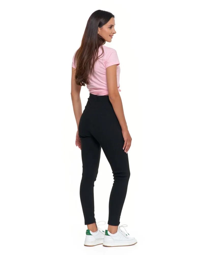 Legginsy damskie - Prążkowane legginsy damskie z wysokim stanem ocieplane CZARNY  - produkt moraj.pl 2