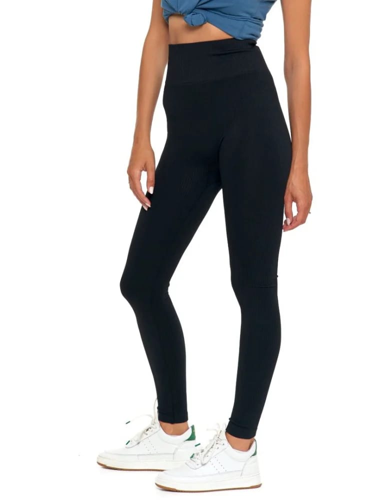 Legginsy damskie - Legginsy damskie z wysokim stanem prążkowane sportowe CZARNY  - produkt moraj.pl 9