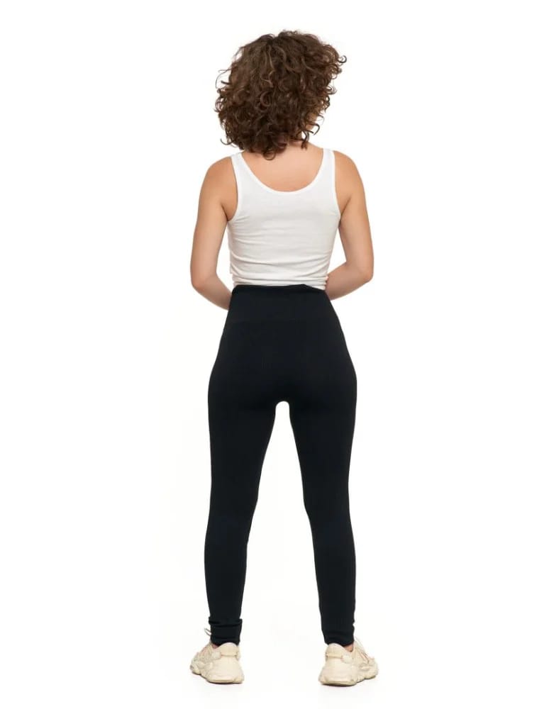 Legginsy damskie - Legginsy damskie z wysokim stanem prążkowane sportowe CZARNY  - produkt moraj.pl 6