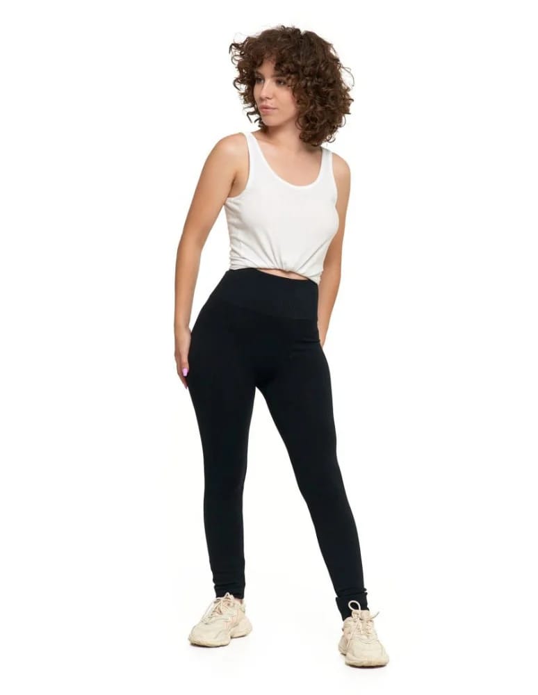 Legginsy damskie - Legginsy damskie z wysokim stanem prążkowane sportowe CZARNY  - produkt moraj.pl 2