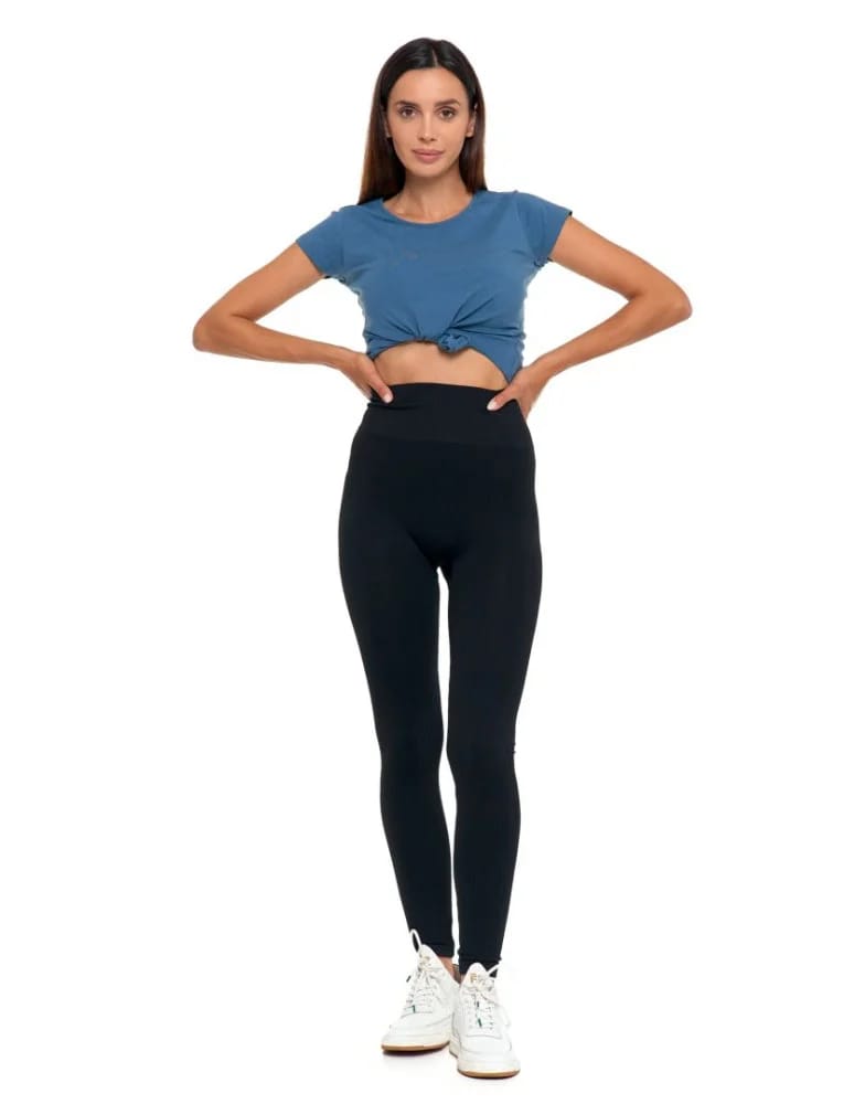 Legginsy damskie - Legginsy damskie z wysokim stanem prążkowane sportowe CZARNY  - produkt moraj.pl 5