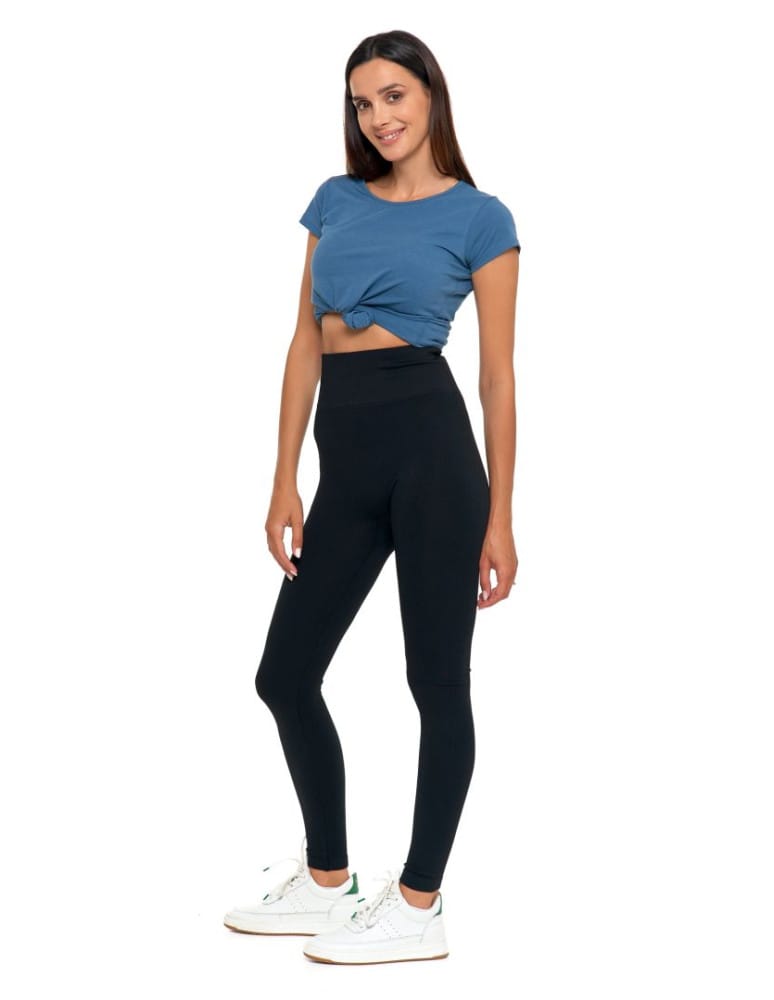Legginsy damskie - Legginsy damskie z wysokim stanem prążkowane sportowe CZARNY - produkt moraj.pl 1