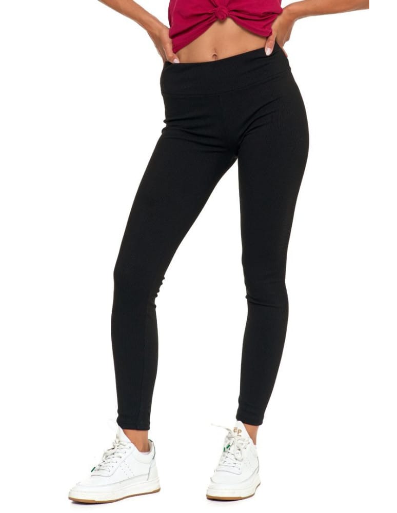 Legginsy damskie - Prążkowane legginsy damskie z wysokim stanem CZARNY  - produkt moraj.pl 5