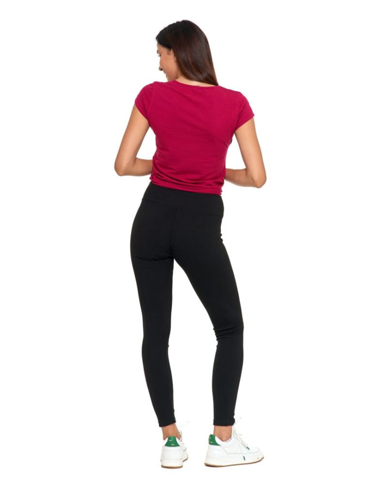 Legginsy damskie - Prążkowane legginsy damskie z wysokim stanem CZARNY  - produkt moraj.pl 3