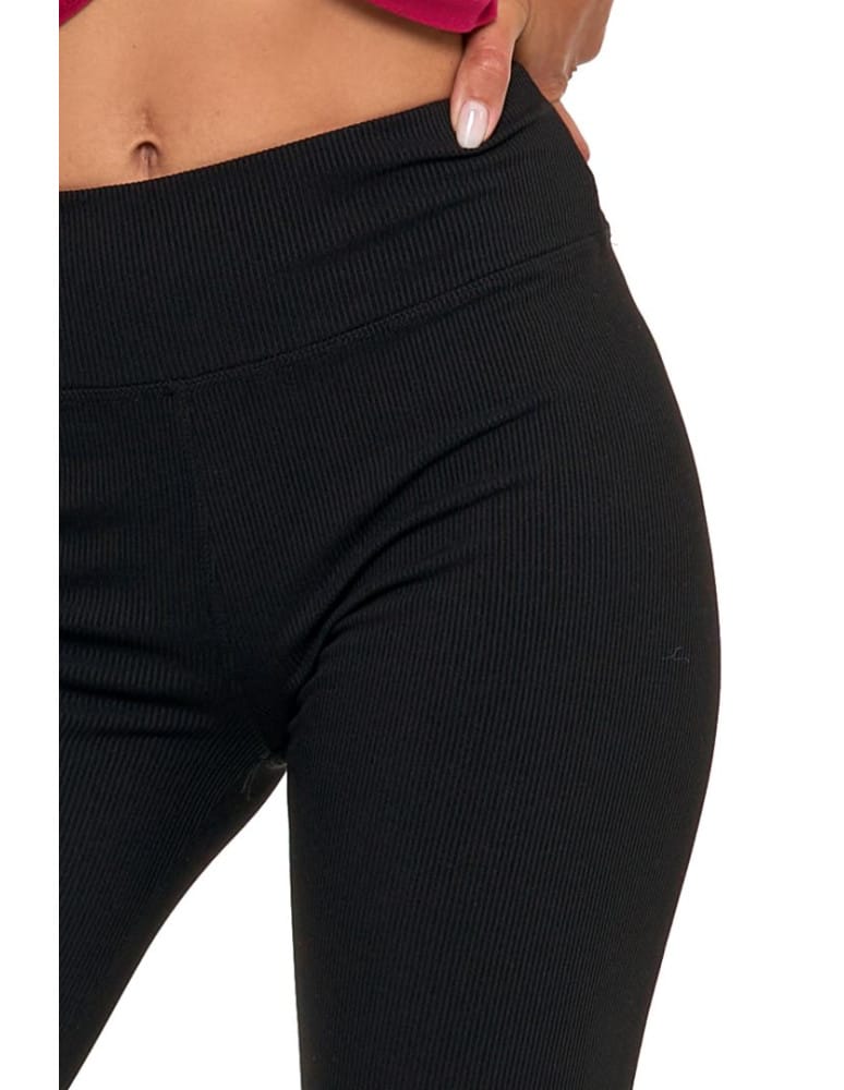 Legginsy damskie - Prążkowane legginsy damskie z wysokim stanem CZARNY  - produkt moraj.pl 4