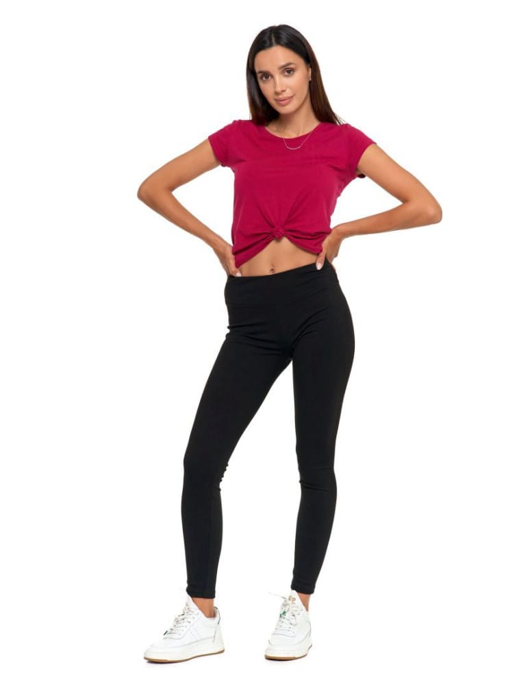 Legginsy damskie - Prążkowane legginsy damskie z wysokim stanem CZARNY  - produkt moraj.pl 6
