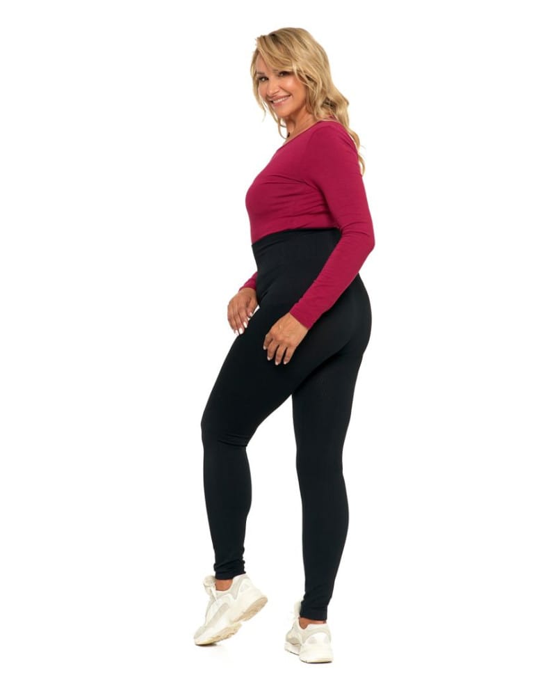 Legginsy damskie - Prążkowane legginsy damskie z wysokim stanem CZARNY  - produkt moraj.pl 9