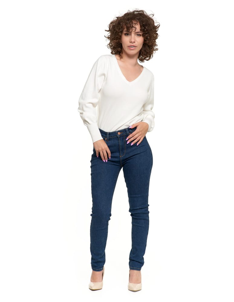 Spodnie damskie - Jeansy spodnie damskie skinny z wysokim stanem GRANATOWY  - produkt moraj.pl 3
