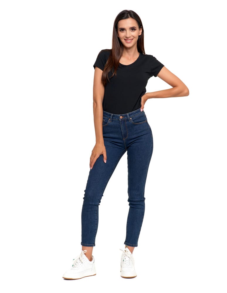 Spodnie damskie - Jeansy spodnie damskie skinny z wysokim stanem GRANATOWY  - produkt moraj.pl 5
