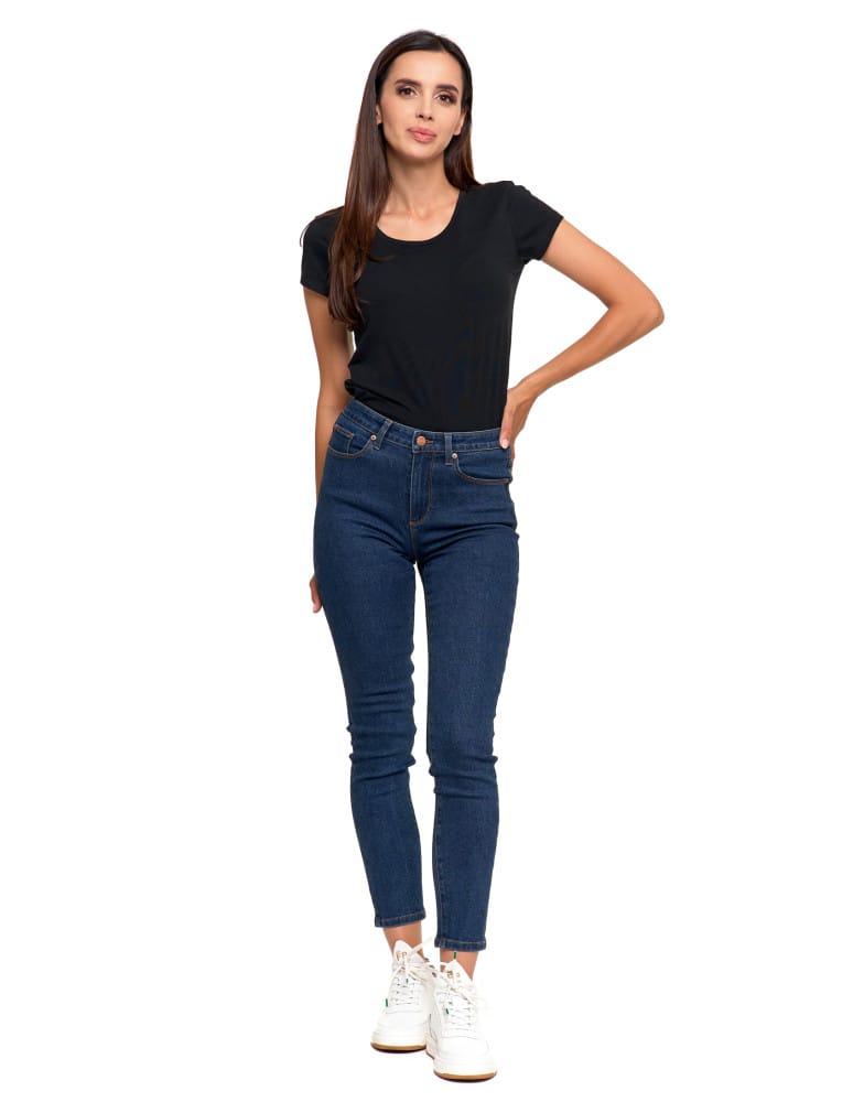 Spodnie damskie - Jeansy spodnie damskie skinny z wysokim stanem GRANATOWY  - produkt moraj.pl 6