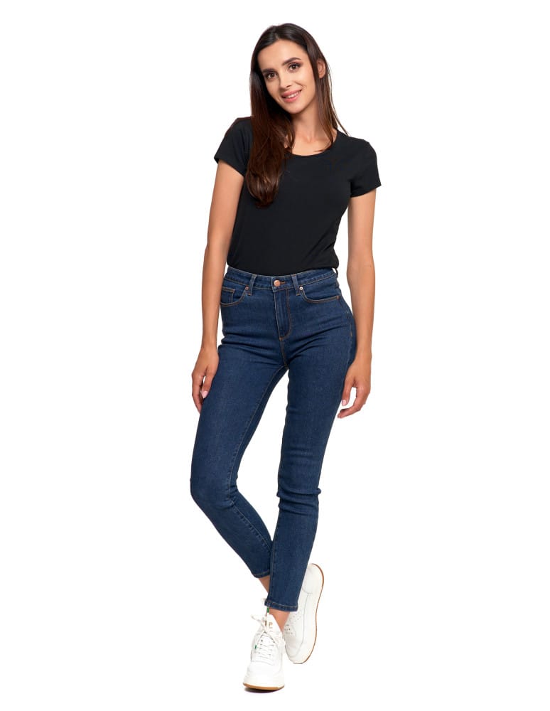 Spodnie damskie - Jeansy spodnie damskie skinny z wysokim stanem GRANATOWY  - produkt moraj.pl 7