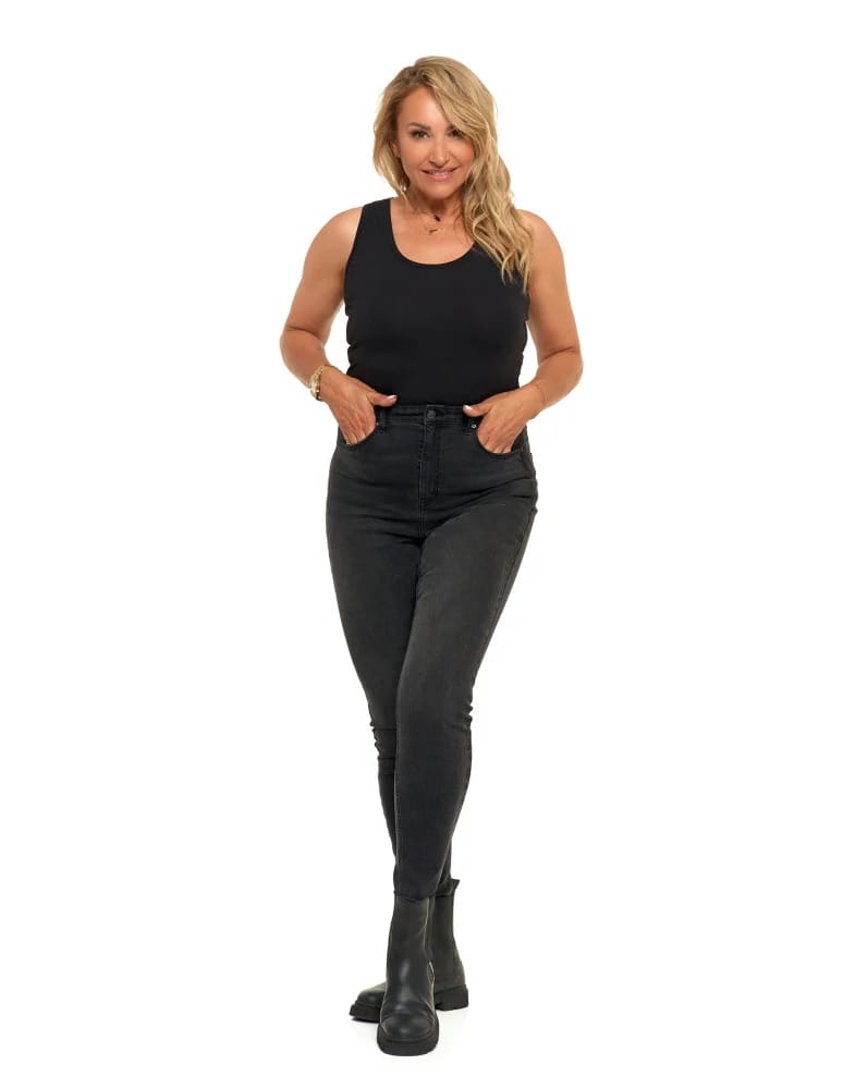 Spodnie damskie - Jeansy skinny spodnie damskie z wysokim stanem CZARNY  - produkt moraj.pl 2