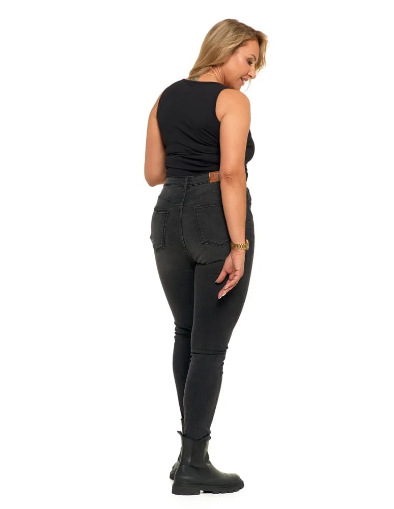 Spodnie damskie - Jeansy skinny spodnie damskie z wysokim stanem CZARNY  - produkt moraj.pl 4