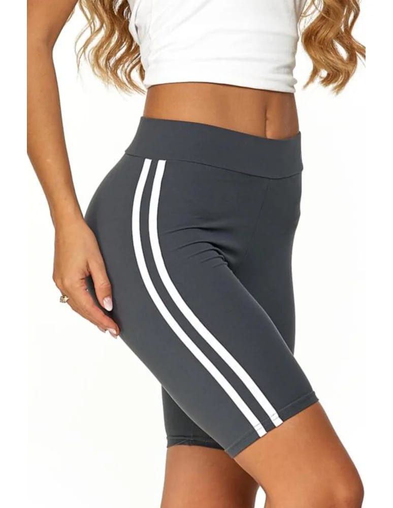 Legginsy damskie - Legginsy damskie przed kolano z lampasami SZARY - produkt moraj.pl 2