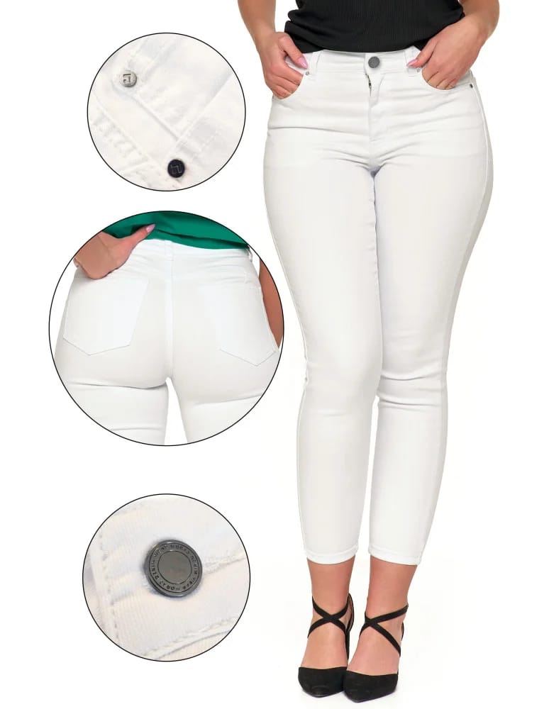 Spodnie damskie - Białe spodnie damskie jeansy skinny push up z wysokim stanem BIAŁY - produkt moraj.pl 3