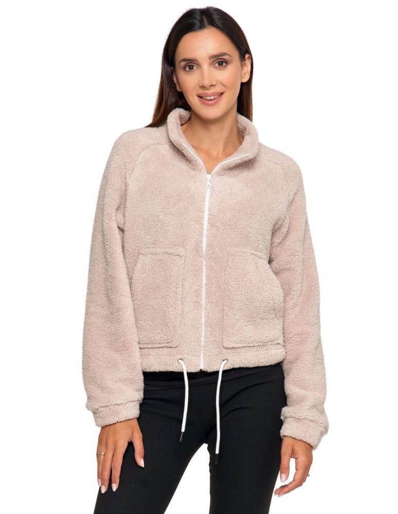Bluzy damskie - Pluszowa bluza damska sherpa z zamkiem błyskawicznym BEŻOWY - produkt moraj.pl 1