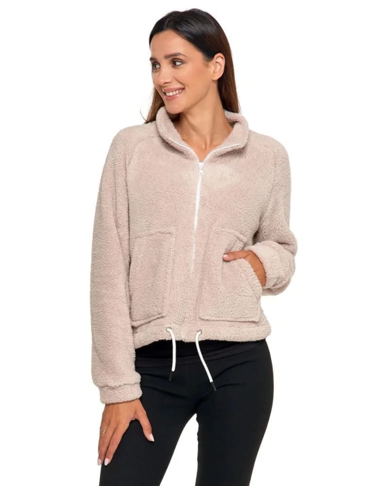 Bluzy damskie - Pluszowa bluza damska sherpa z zamkiem błyskawicznym BEŻOWY  - produkt moraj.pl 4