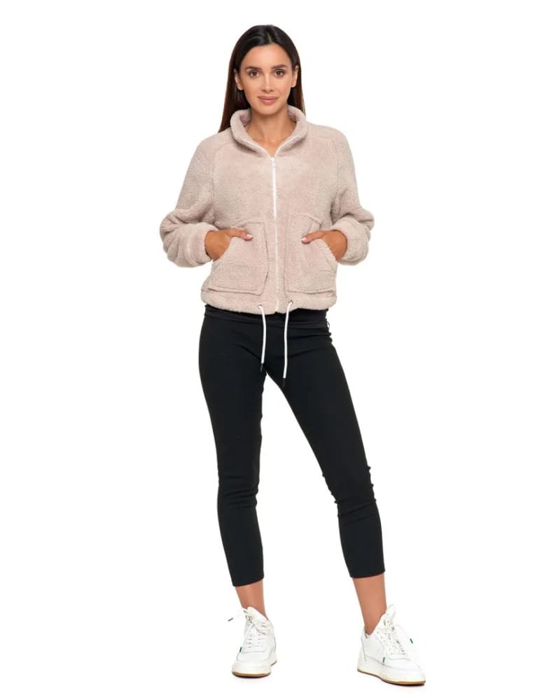 Bluzy damskie - Pluszowa bluza damska sherpa z zamkiem błyskawicznym BEŻOWY  - produkt moraj.pl 6