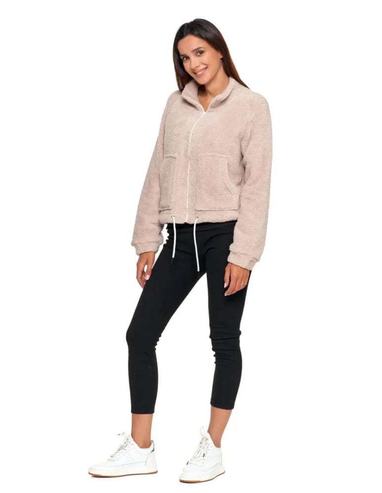 Bluzy damskie - Pluszowa bluza damska sherpa z zamkiem błyskawicznym BEŻOWY  - produkt moraj.pl 7