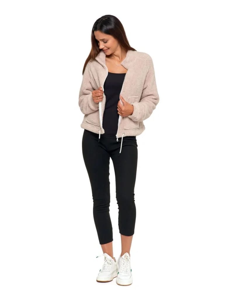 Bluzy damskie - Pluszowa bluza damska sherpa z zamkiem błyskawicznym BEŻOWY  - produkt moraj.pl 8