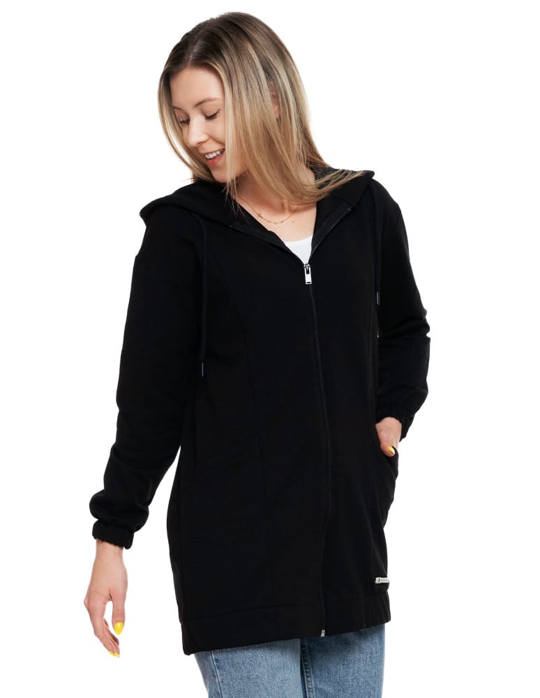 Bluzy damskie - Bluza damska długa z głębokimi kieszeniami CZARNY  - produkt moraj.pl 2