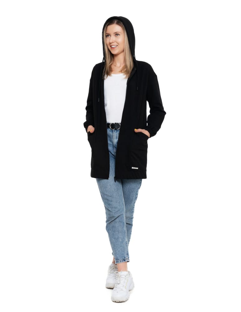 Bluzy damskie - Bluza damska długa z głębokimi kieszeniami CZARNY  - produkt moraj.pl 6