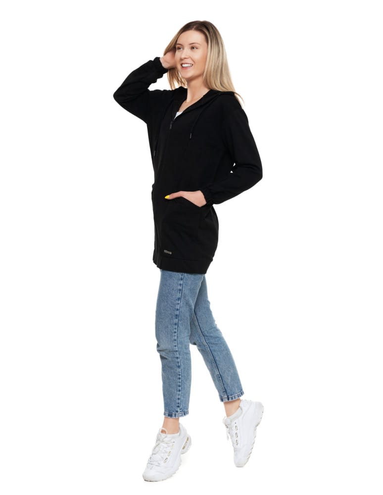 Bluzy damskie - Bluza damska długa z głębokimi kieszeniami CZARNY  - produkt moraj.pl 9