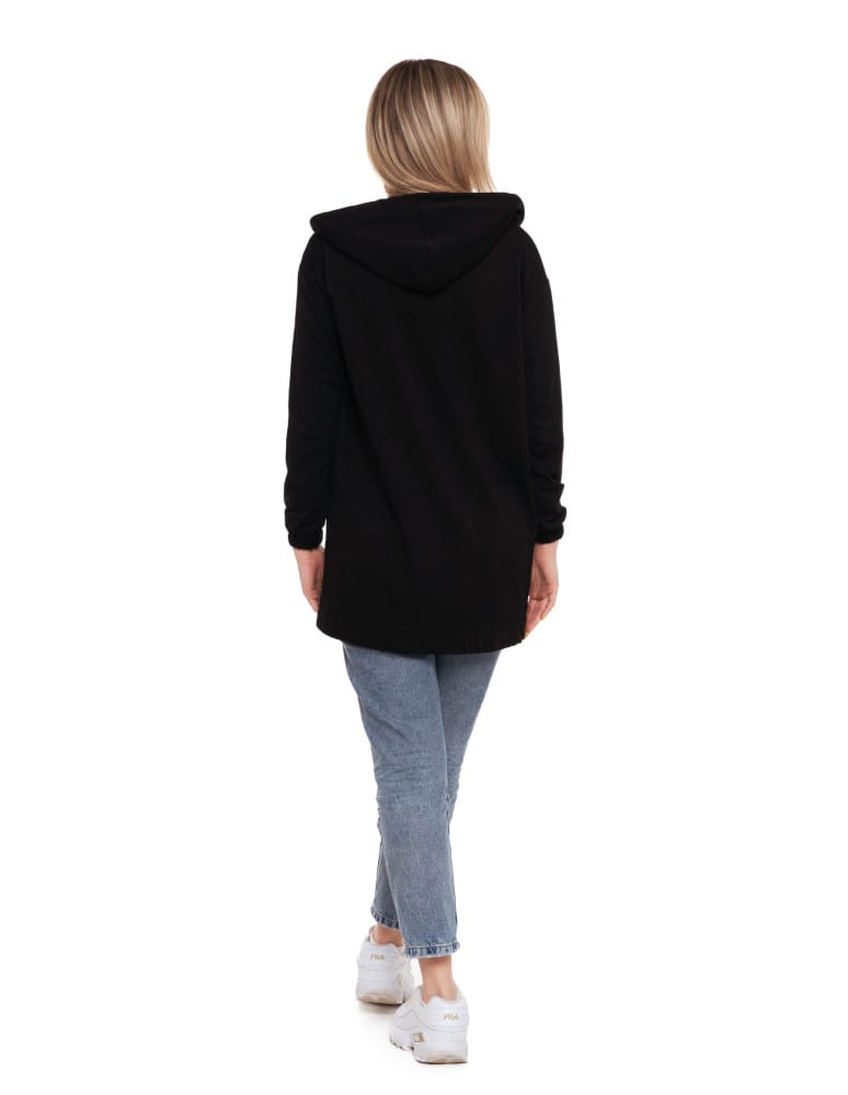 Bluzy damskie - Bluza damska długa z głębokimi kieszeniami CZARNY  - produkt moraj.pl 11
