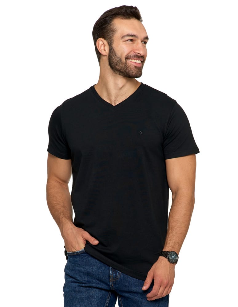 Koszulka męska bawełna Premium T-shirt dekolt w serek CZARNY