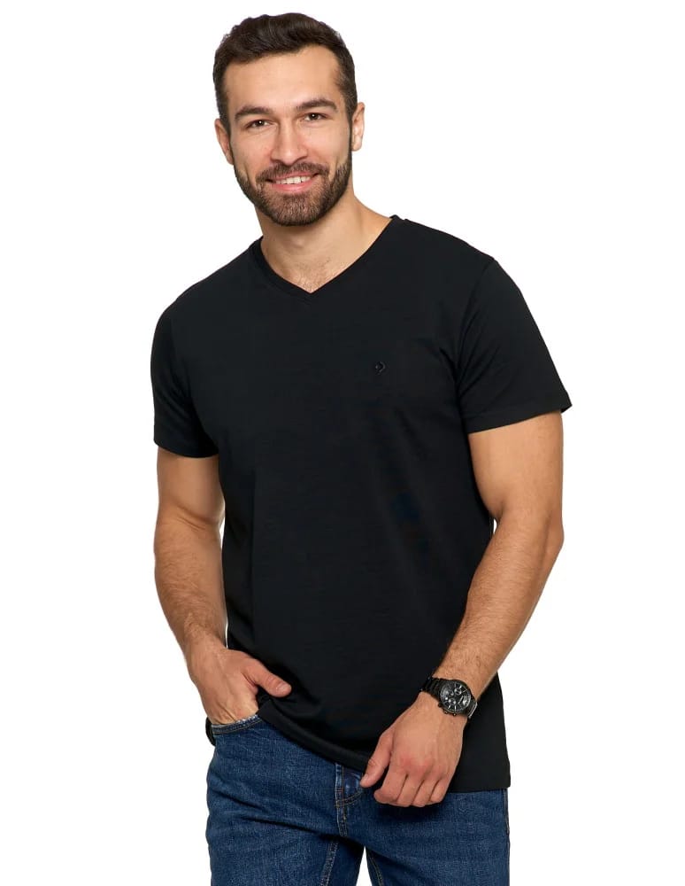 Koszulki i Tank Topy - Koszulka męska bawełna Premium T-shirt dekolt w serek CZARNY - produkt moraj.pl 5