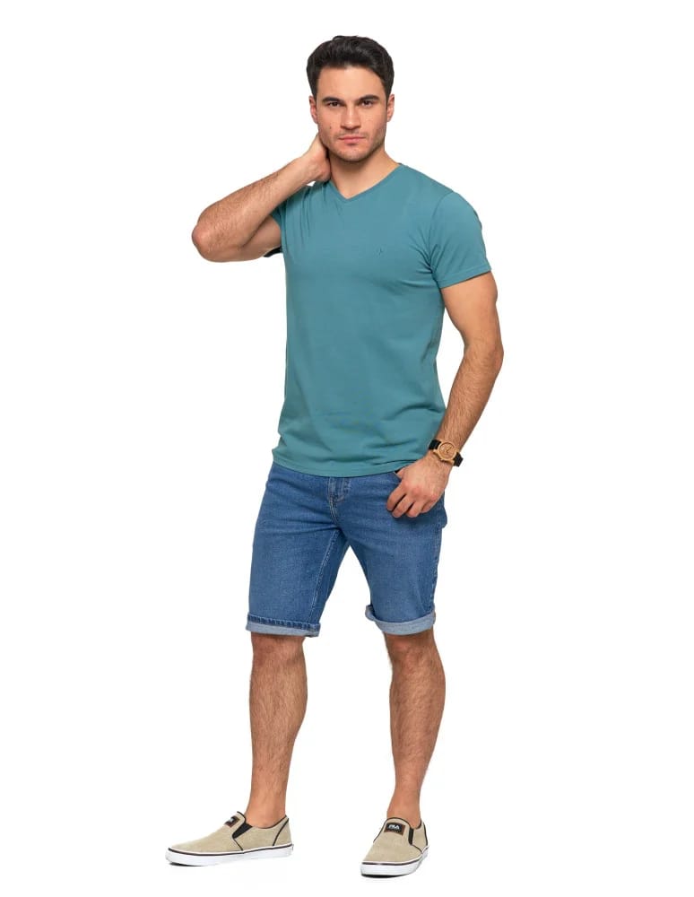 Koszulki i Tank Topy - Koszulka męska bawełna Premium T-shirt dekolt w serek MIĘTA - produkt moraj.pl 4