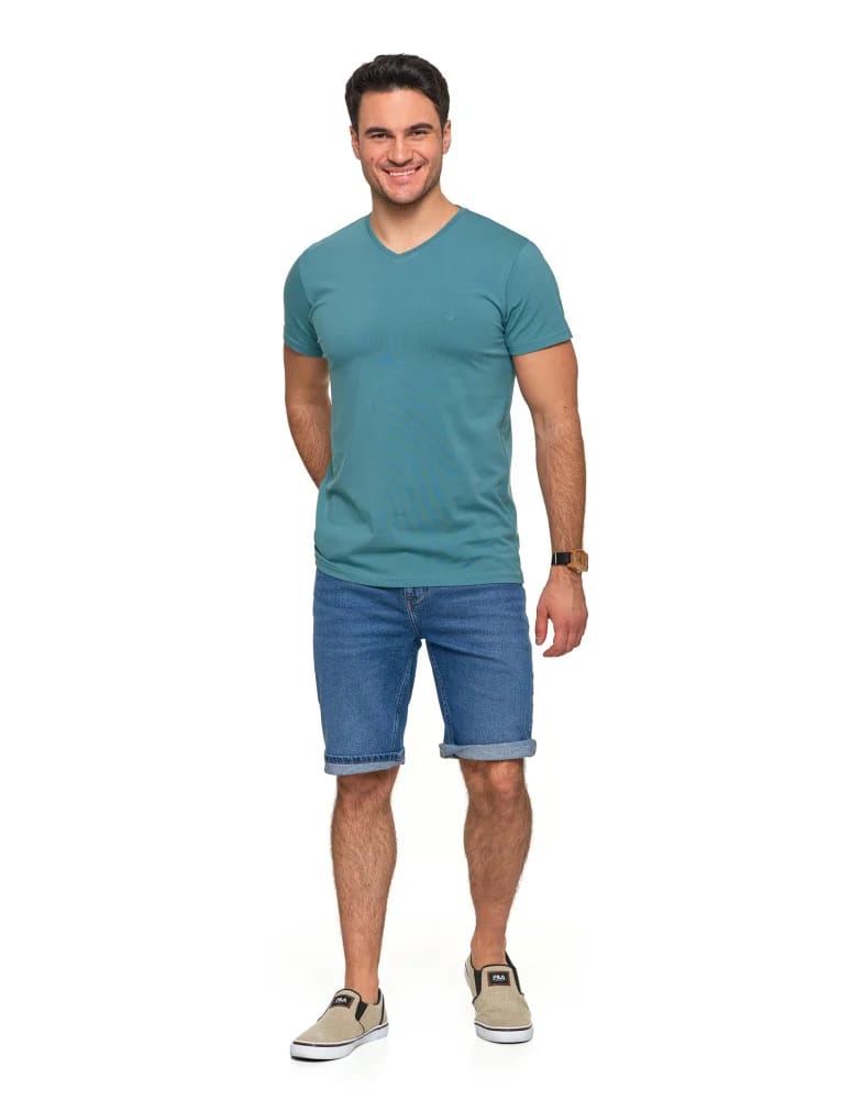 Koszulki i Tank Topy - Koszulka męska bawełna Premium T-shirt dekolt w serek MIĘTA - produkt moraj.pl 5