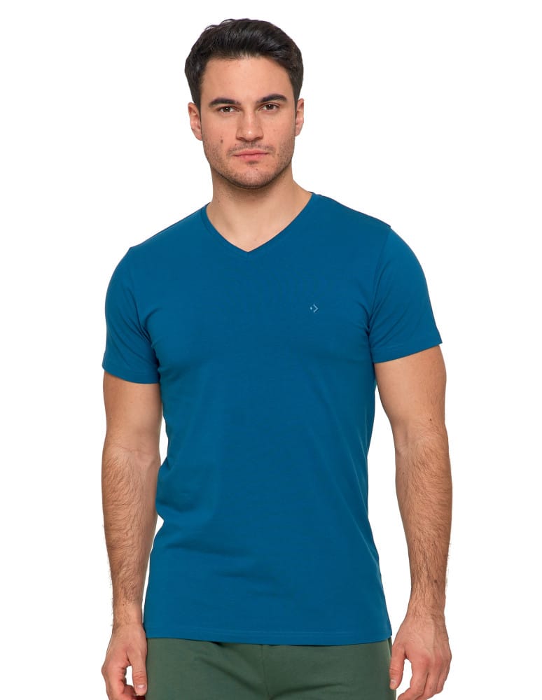 Koszulka męska bawełna Premium T-shirt dekolt w serek CIEMNY NIEBIESKI
