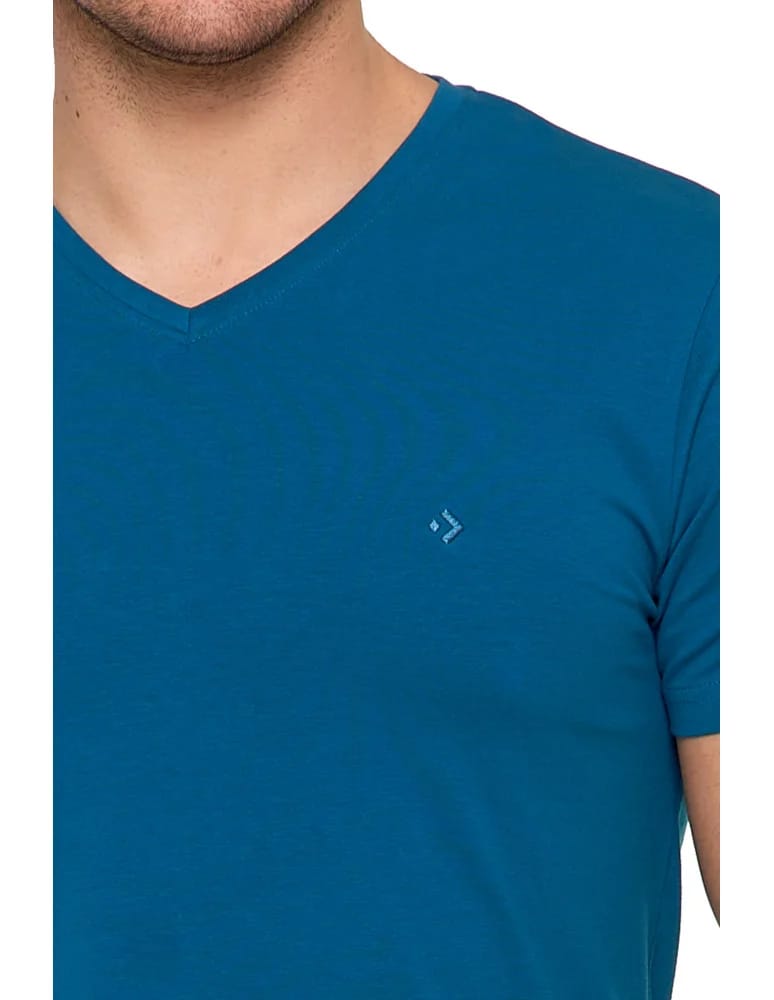 Koszulki i Tank Topy - Koszulka męska bawełna Premium T-shirt dekolt w serek CIEMNY NIEBIESKI - produkt moraj.pl 3