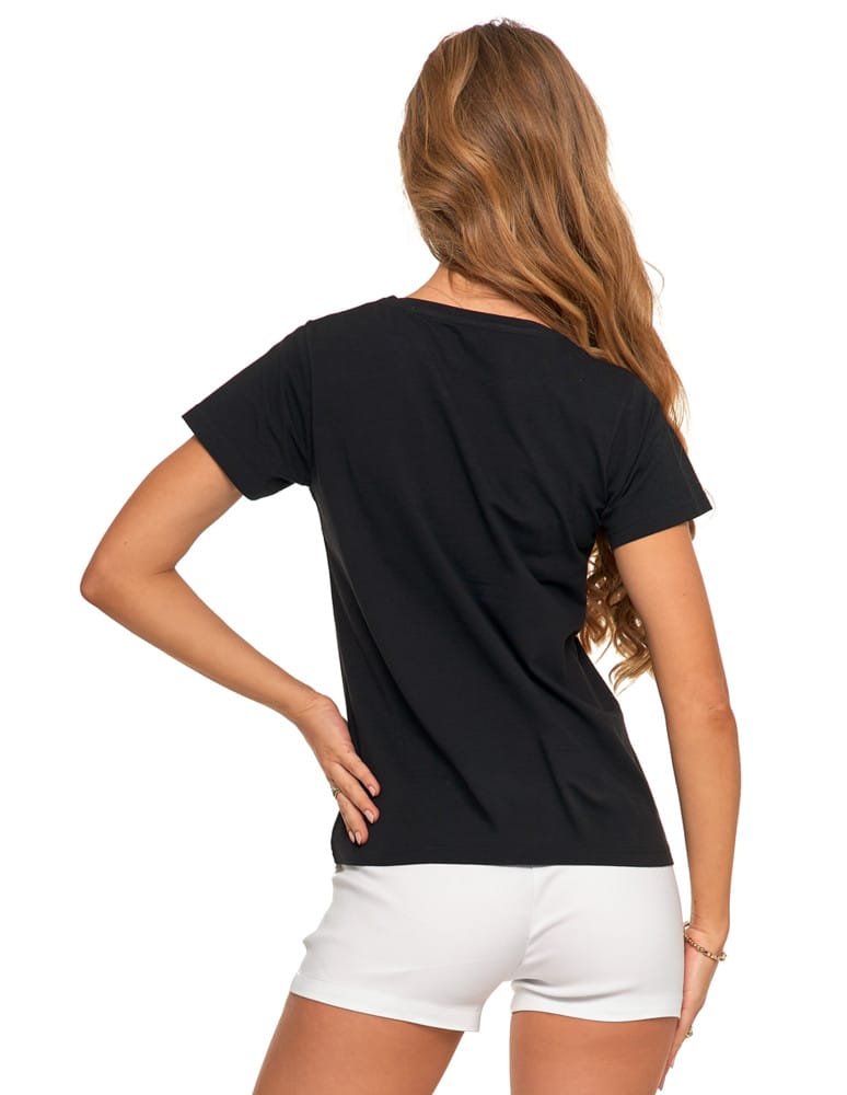 Koszulki i T-shirty - Koszulka damska T-shirt z błyszczącymi napisami CZARNY - produkt moraj.pl 3