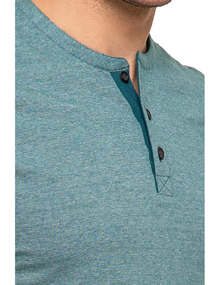 Koszulki i Tank Topy - Koszulka męska bawełniana zapinana na guziki T-shirt ZIELONY  - produkt moraj.pl 3