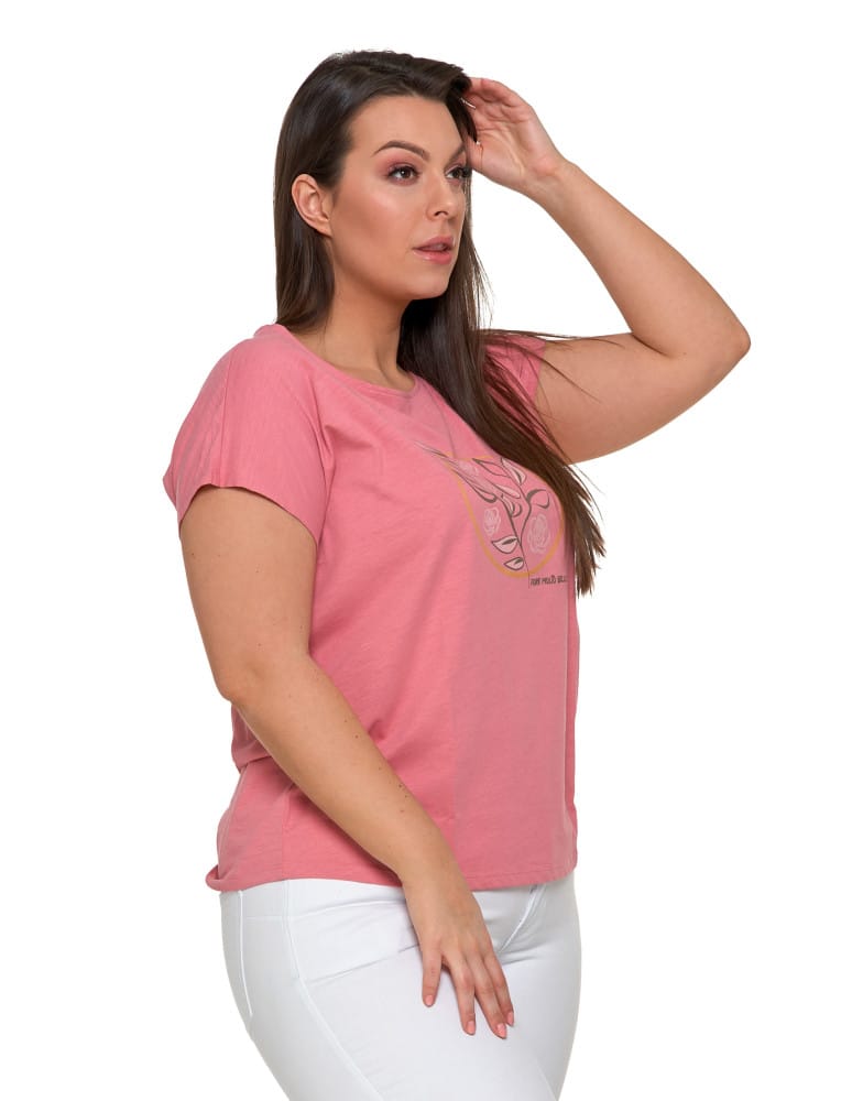Koszulki i T-shirty - Koszulka damska T-shirt w kwiaty kr&oacute;tki rękaw R&Oacute;ŻOWY  - produkt moraj.pl 4