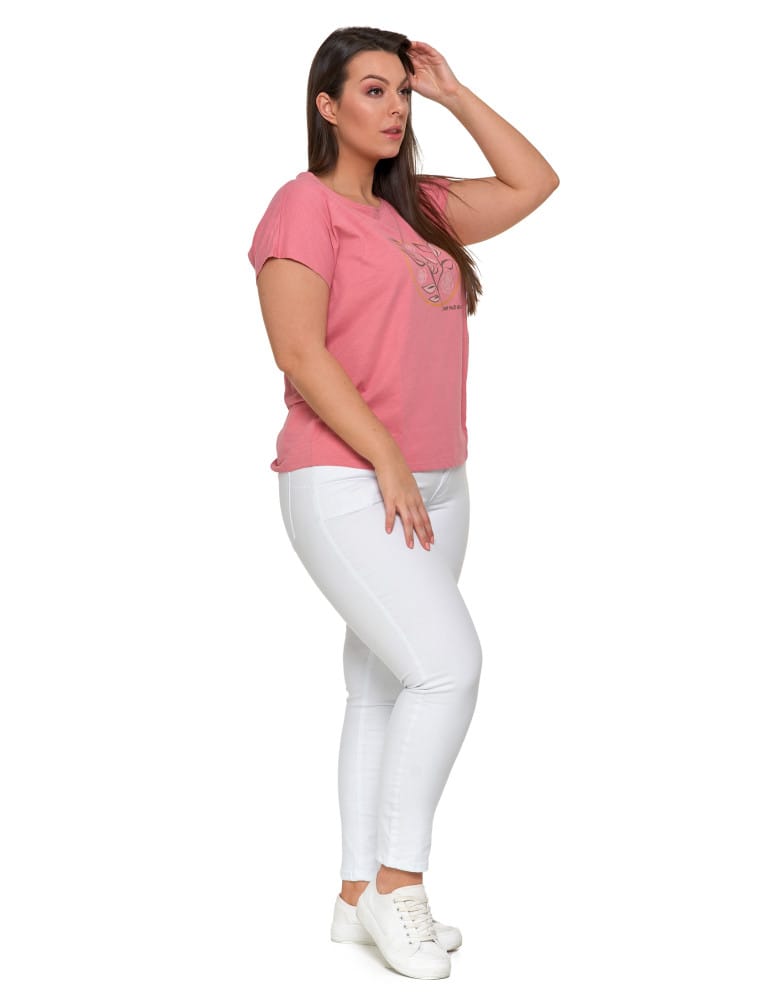 Koszulki i T-shirty - Koszulka damska T-shirt w kwiaty kr&oacute;tki rękaw R&Oacute;ŻOWY  - produkt moraj.pl 9