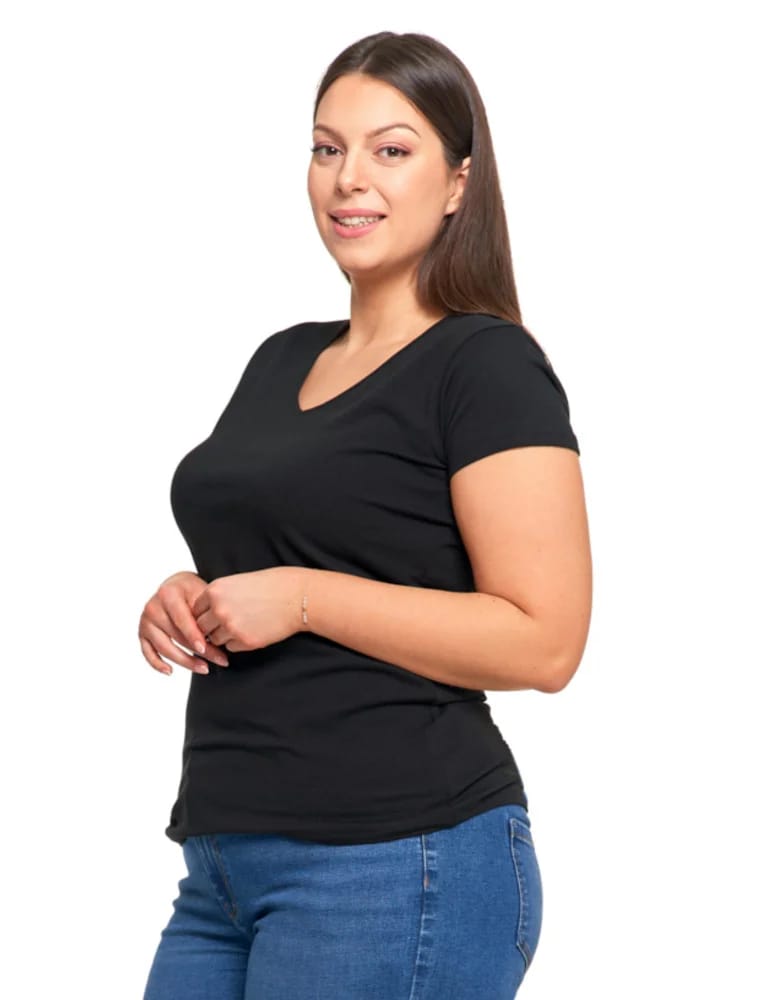 Koszulki i T-shirty - T-shirt damski bawełniany z dekoltem V Plus Size CZARNY - produkt moraj.pl 3