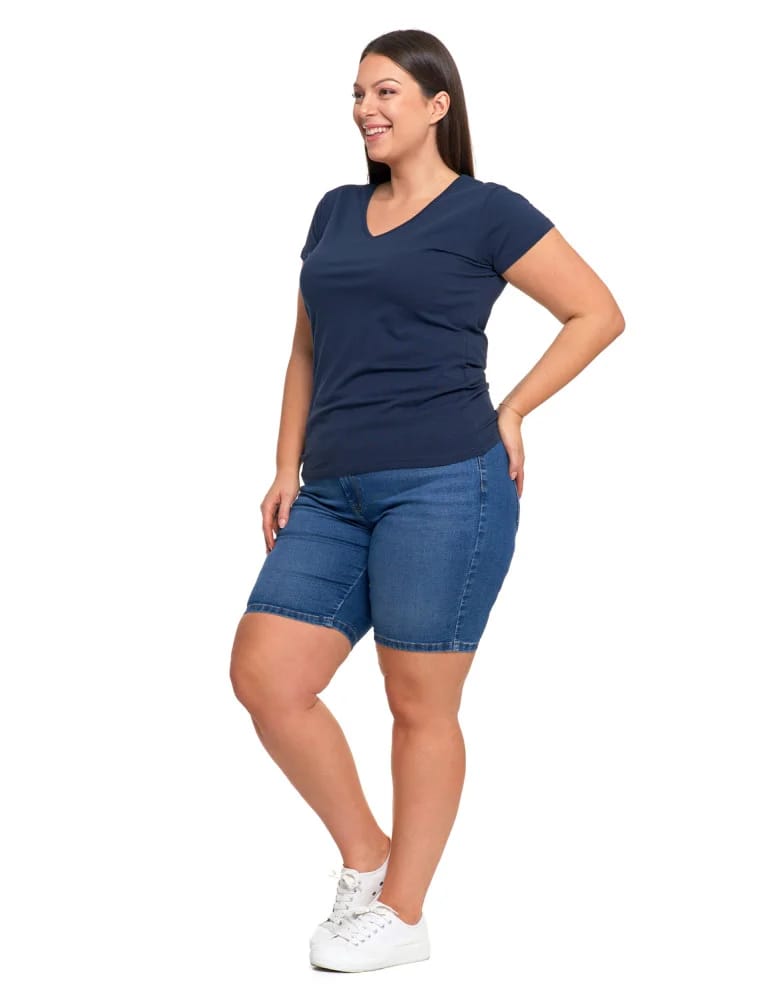 Koszulki i T-shirty - T-shirt damski bawełniany z dekoltem V Plus Size GRANATOWY - produkt moraj.pl 5